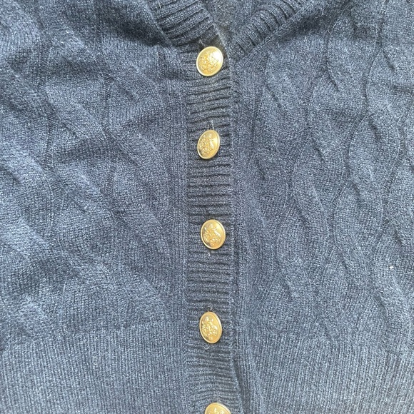 J.Crew Cashmere Cropped Cable-Knit Sweater-Vest in Navy Blue Size Medium - Picture 8 of 10